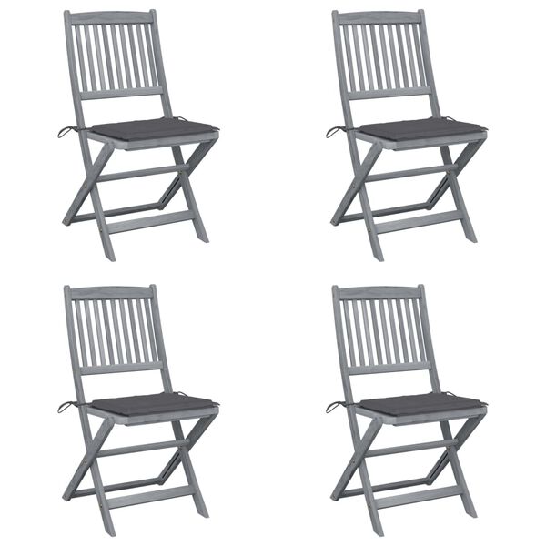 vidaXL Folding Outdoor Chairs 4 pcs with Cushions Solid Acacia Wood