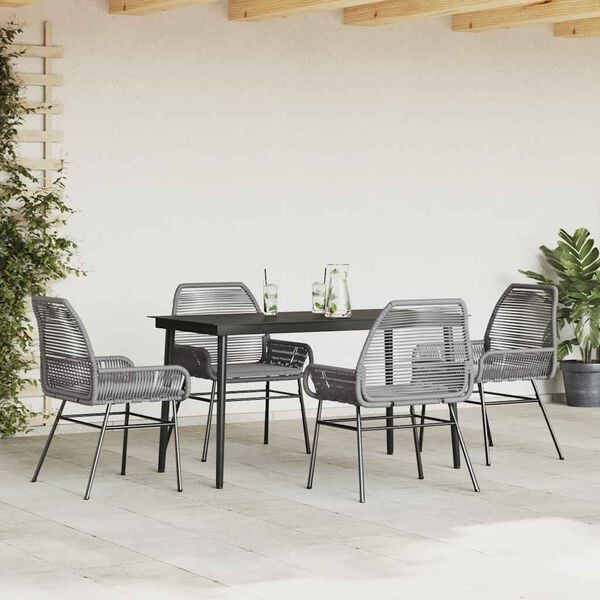 vidaXL 5 Piece Garden Dining Set with Cushions Grey Poly Rattan Glass