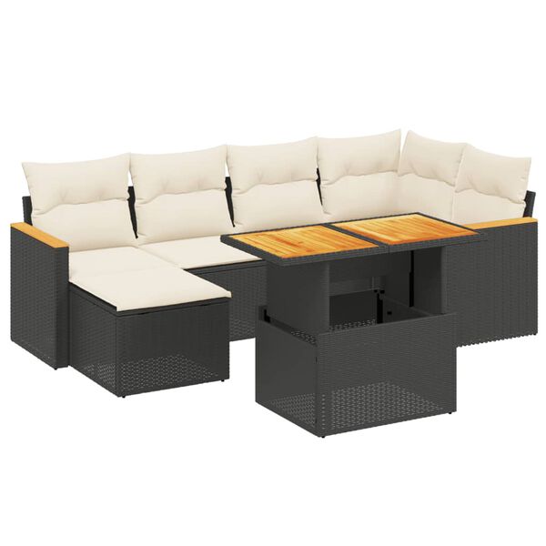 vidaXL 7 Piece Garden Sofa Set with Cushions Black Poly Rattan