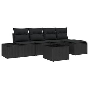 vidaXL Sofa Set with Cushion 6 pcs Black Poly Rattan