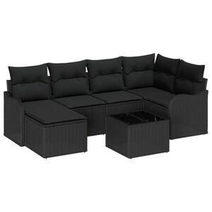 vidaXL Garden Sofa Set with Cushion 7 pcs Black Poly rattan