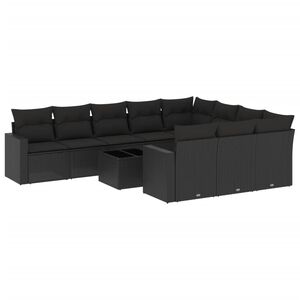 vidaXL 11 Piece Garden Sofa Set with Cushions Black Poly Rattan