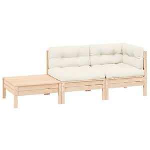 vidaXL 3 Piece Garden Lounge Set with Cream Cushions Solid Pinewood