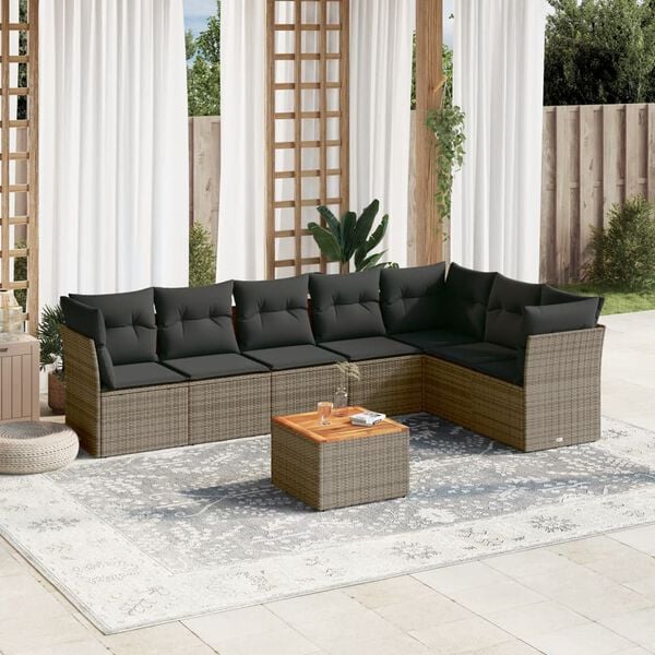 vidaXL 8 Piece Garden Sofa Set with Cushions Grey Poly Rattan