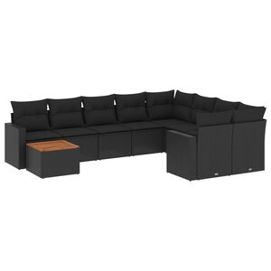 vidaXL 10 Piece Garden Sofa Set with Cushions Black Poly Rattan