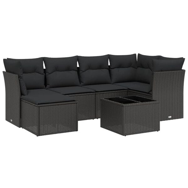 vidaXL 6 Piece Garden Sofa Set with Cushions Black Poly Rattan