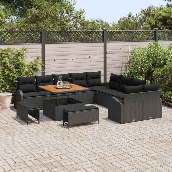 vidaXL Garden Sofa Set with Cushion 13 pcs Black Poly rattan