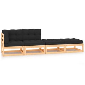 vidaXL 4 Piece Garden Lounge Set with Cushions Solid Pinewood
