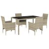 vidaXL 5 Piece Garden Dining Set with Cushions Light Grey Poly Rattan and Glass
