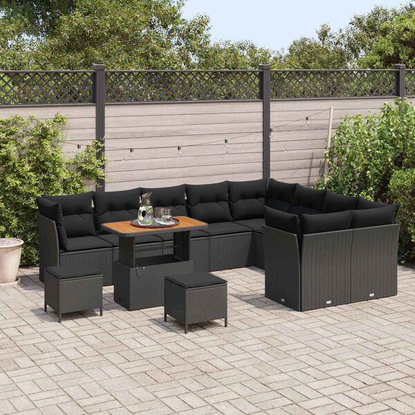 vidaXL Garden Sofa Set with Cushion with Storage 12 pcs Black