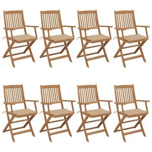 vidaXL Folding Chairs 8 pcs with Cushions Solid Acacia Wood