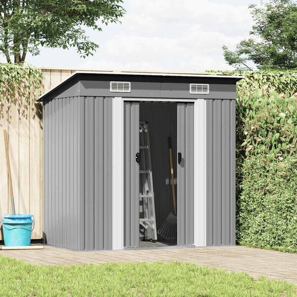 vidaXL Garden Shed Grey Metal