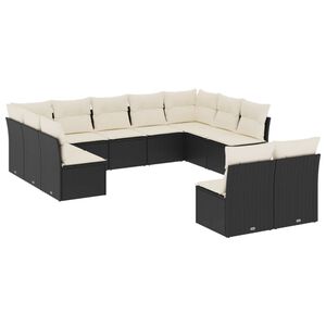 vidaXL 11 Piece Garden Sofa Set with Cushions Black Poly Rattan