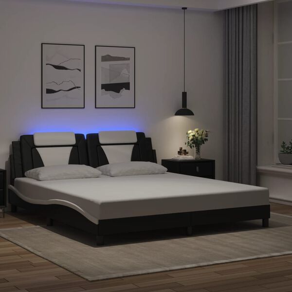 vidaXL Bed Frame "Viana" with LED without Mattress Black and White 180x200 cm