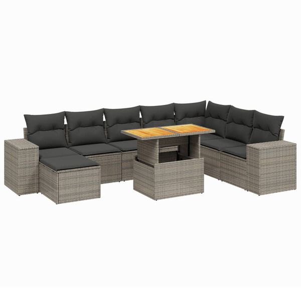 vidaXL 9 Piece Garden Sofa Set with Cushions Grey Poly Rattan