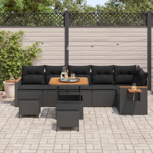 vidaXL Garden Sofa Set with Cushion 11 pcs Black Poly Rattan