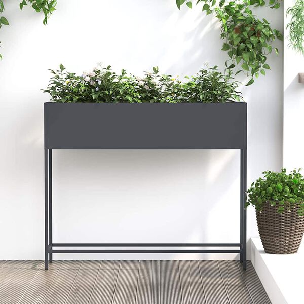 vidaXL Raised Garden Planter Anthracite 100 x 26 x 82 cm Steel