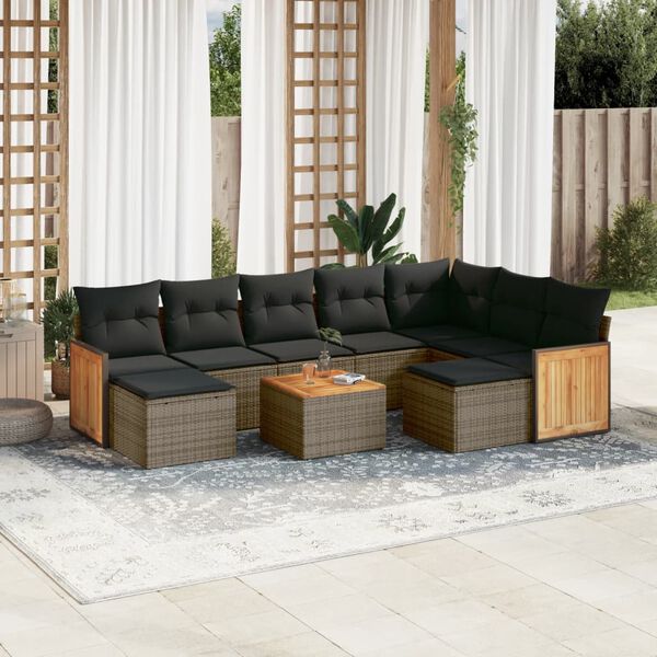 vidaXL 10 Piece Garden Sofa Set with Cushions Grey Poly Rattan