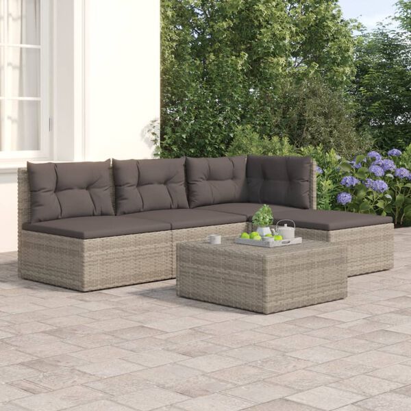 vidaXL 4 Piece Garden Lounge Set with Cushions Grey Poly Rattan