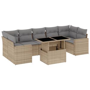 vidaXL 8 Piece Garden Sofa Set with Cushions Beige Poly Rattan