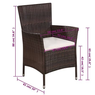 vidaXL Outdoor Chair and Stool with Cushions Poly Rattan Brown