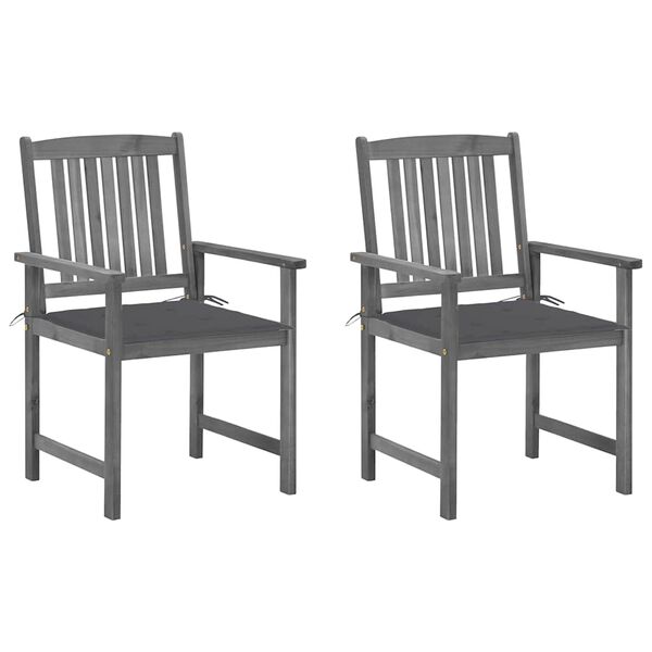 vidaXL Garden Chairs with Cushions 2 pcs Grey Solid Acacia Wood