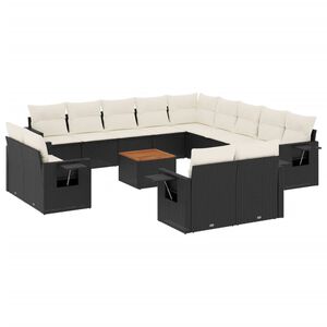 vidaXL 14 Piece Garden Sofa Set with Cushions Black Poly Rattan