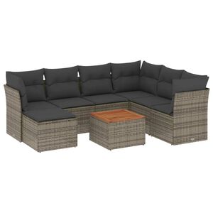 vidaXL 8 Piece Garden Sofa Set with Cushions Grey Poly Rattan