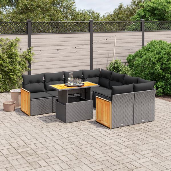 vidaXL 9 Piece Garden Sofa Set with Cushions Black Poly Rattan