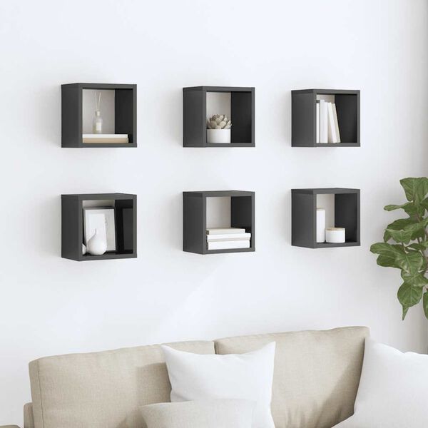 vidaXL Wall Cube Shelves 6 pcs High Gloss Grey 22x15x22 cm