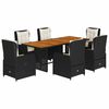 vidaXL 7 Piece Garden Dining Set with Cushions Black Poly Rattan