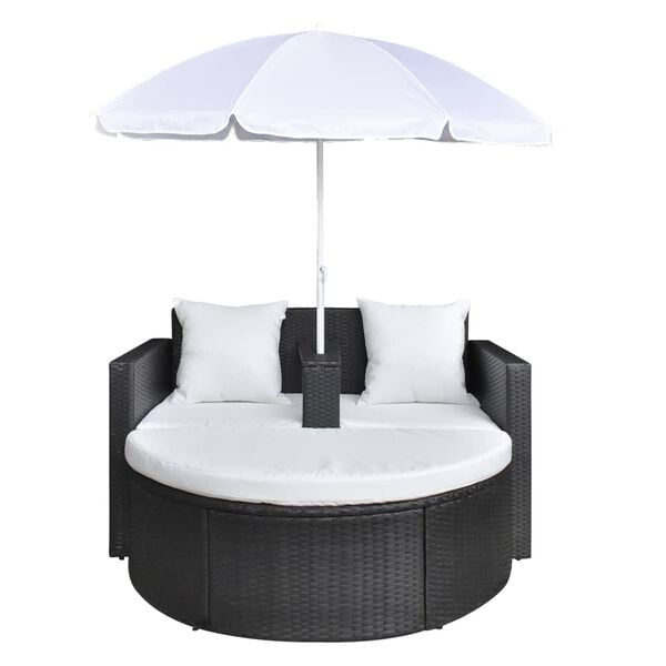 vidaXL Garden Bed with Parasol Black Poly Rattan