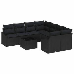 vidaXL Sofa Set with Cushion with Storage 9 pcs Black Poly Rattan