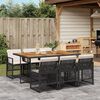 vidaXL 7 Piece Garden Dining Set with Cushions Black Poly Rattan