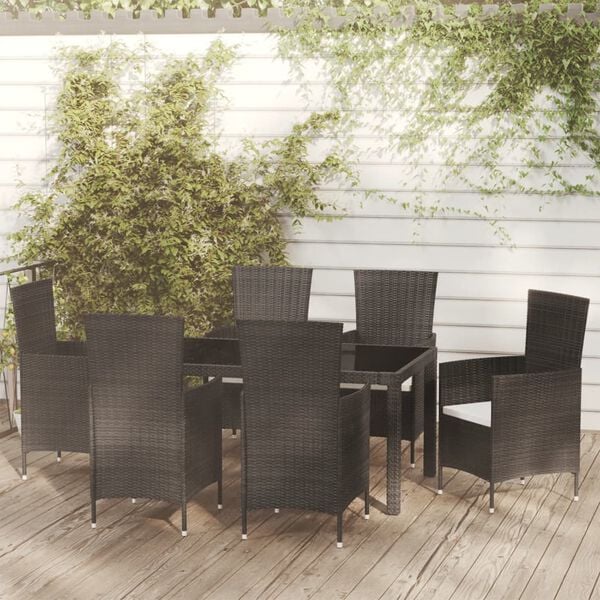 vidaXL 7 Piece Outdoor Dining Set with Cushions Poly Rattan Black