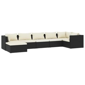 vidaXL 7 Piece Garden Lounge Set with Cushions Poly Rattan Black