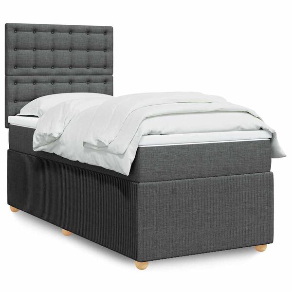 vidaXL Box Spring Bed with Mattress Dark Grey King Single Fabric