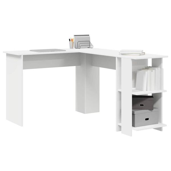 vidaXL Corner Desk with Storage with Shelf White 140 x 113.5 x 75 cm