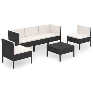 vidaXL 6 Piece Garden Lounge Set with Cushions Poly Rattan Black