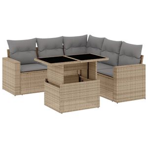 vidaXL 6 Piece Garden Sofa Set with Cushions Beige Poly Rattan