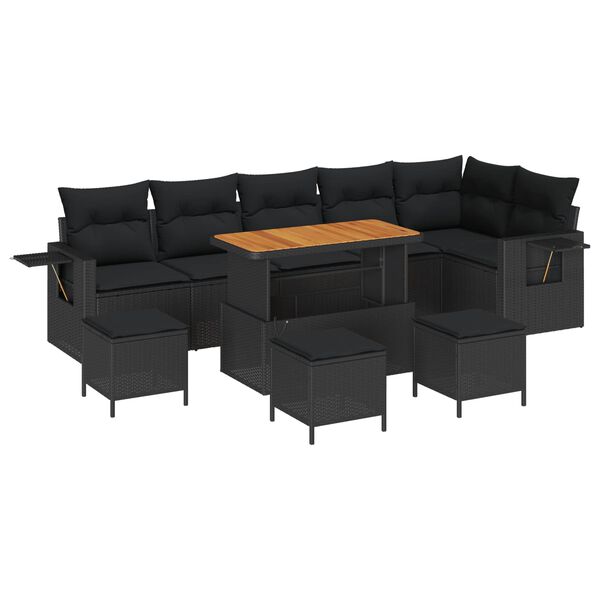 vidaXL Garden Sofa Set with Cushion 12 pcs Black Poly Rattan
