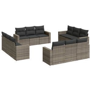 vidaXL 12 Piece Garden Sofa Set with Cushions Grey Poly Rattan