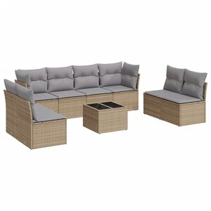 vidaXL 9 Piece Garden Sofa Set with Cushions Beige Poly Rattan