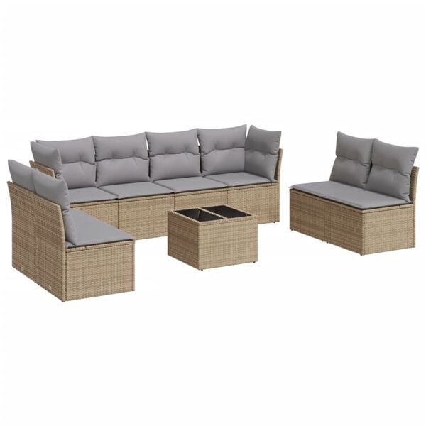 vidaXL 9 Piece Garden Sofa Set with Cushions Beige Poly Rattan