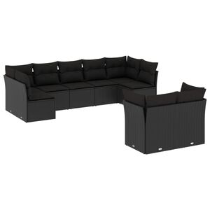 vidaXL 9 Piece Garden Sofa Set with Cushions Black Poly Rattan