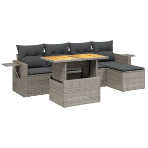 vidaXL 6 Piece Garden Sofa Set with Cushions Grey Poly Rattan