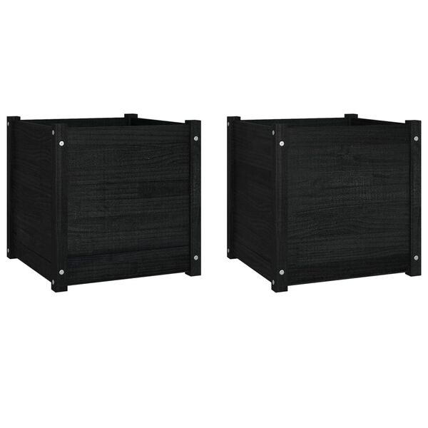 vidaXL Garden Planters 2 pcs Black 50x50x50 cm Solid Pinewood