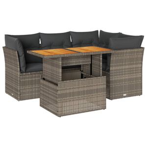 vidaXL 5 Piece Garden Sofa Set with Cushions Grey Poly Rattan