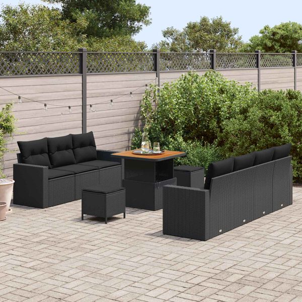 vidaXL Garden Sofa Set Height-Adjustable 10 pcs Black Poly Rattan