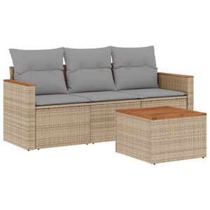 vidaXL 4 Piece Garden Sofa Set with Cushions Beige Poly Rattan